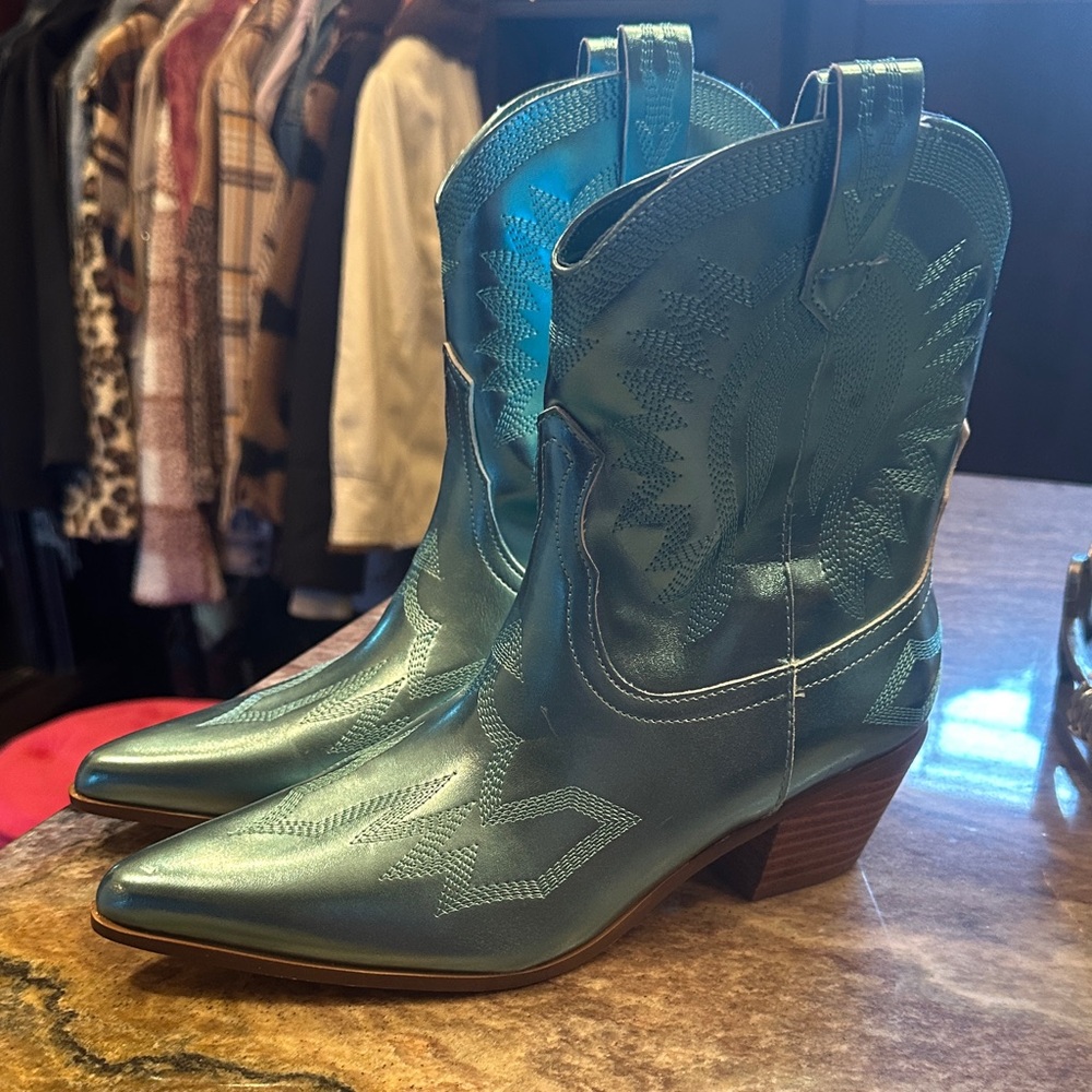 Elegant Teal Heeled Boots